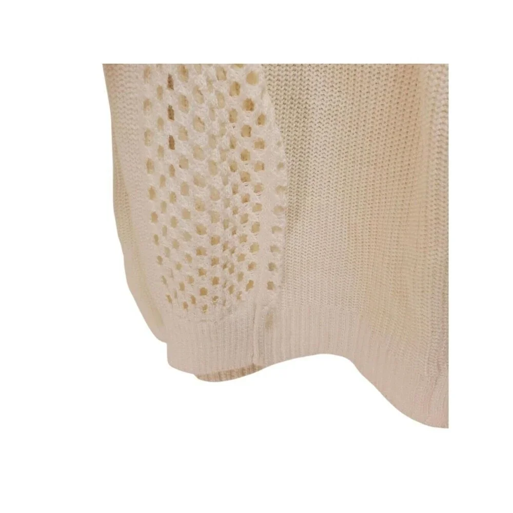 RACHEL Rachel Roy Cream Crew Neck Sweater Open-Knit Design